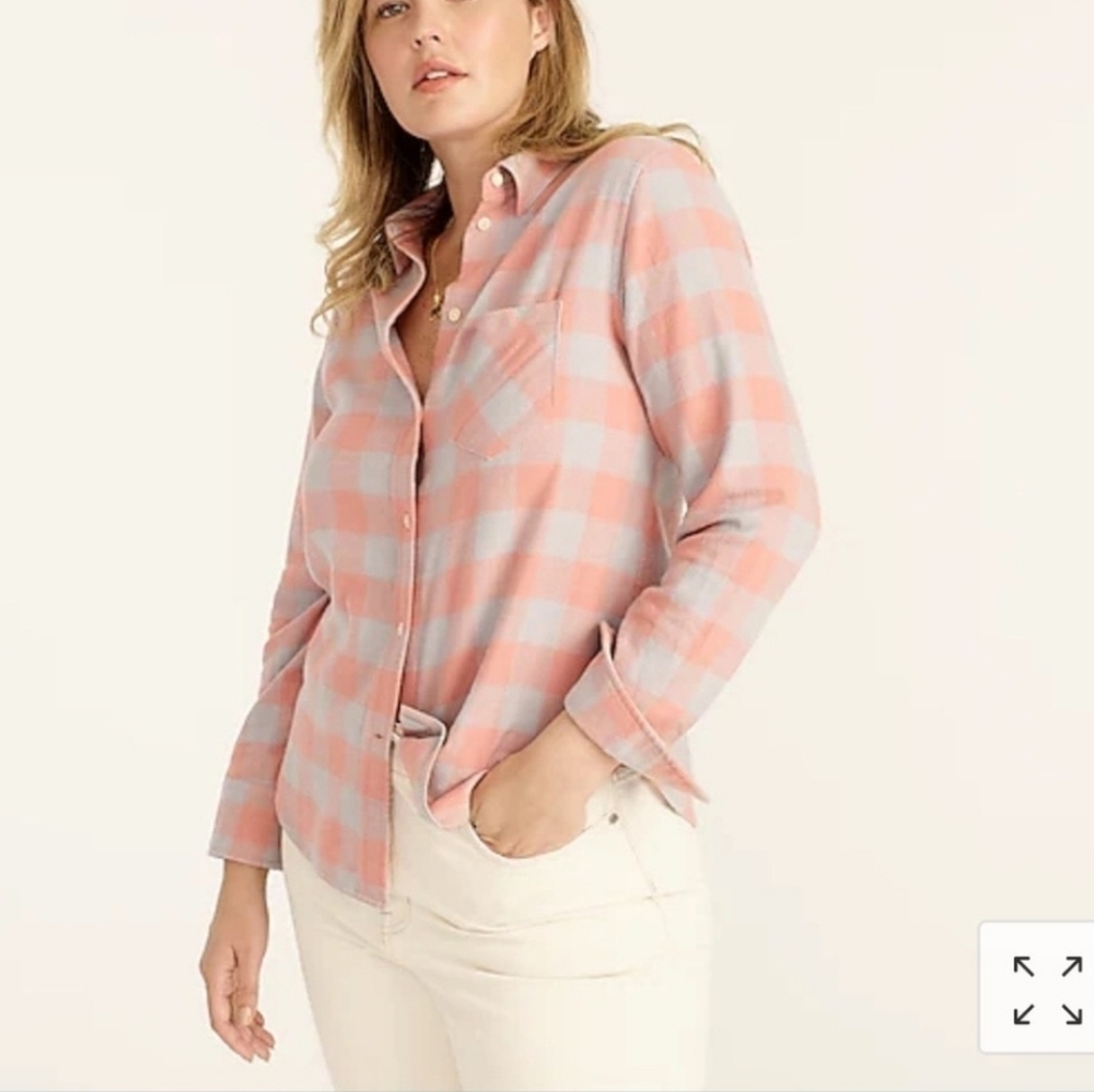 J. Crew Classic Buffalo Plaid Shirt Button-Front Brushed Flannel Top Salmon Pink